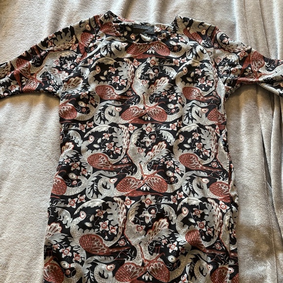 Mini Market Womens Gray Black Floral Crew Neck Tunic Shirt Dress - Picture 1 of 4